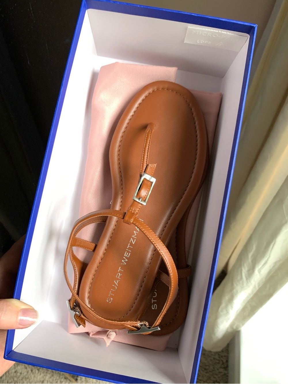 Stuart Weitzman Women's Brown Georgie T-Strap Flat Sandals